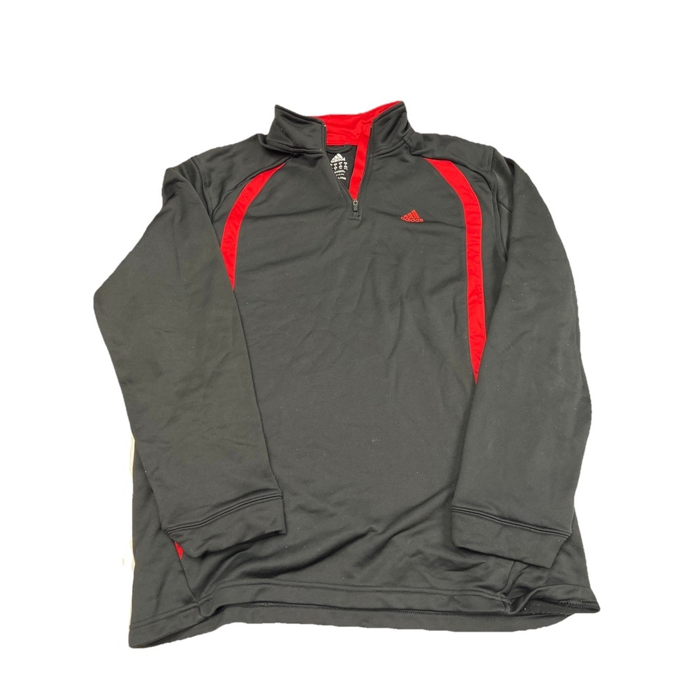Adidas Sweater Men's XL Adult Black Red Outdoor Polyester 1/4 Zip Athletic Track